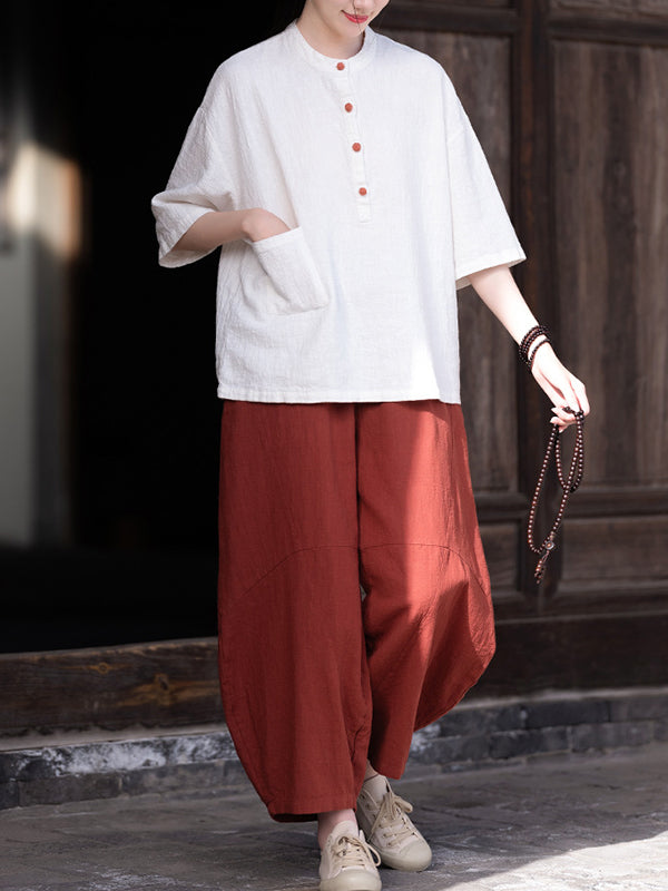 Split-Joint Half Sleeves Loose Round-neck T-Shirts Tops