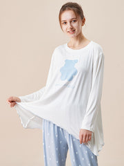 Simple Loose Cartoon Printed Pajamas Two Pieces Set