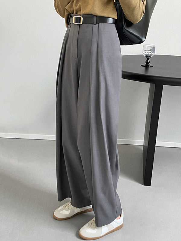 Casual Loose Wide Leg Pleated Solid Color Pants