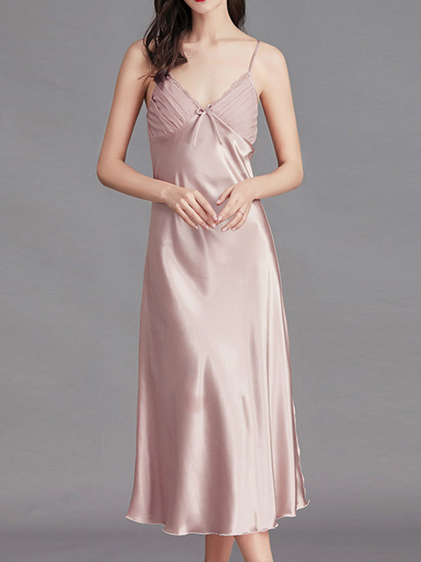 Solid Color Loose Sleeveless Spaghetti-Neck Babydolls Nightdress