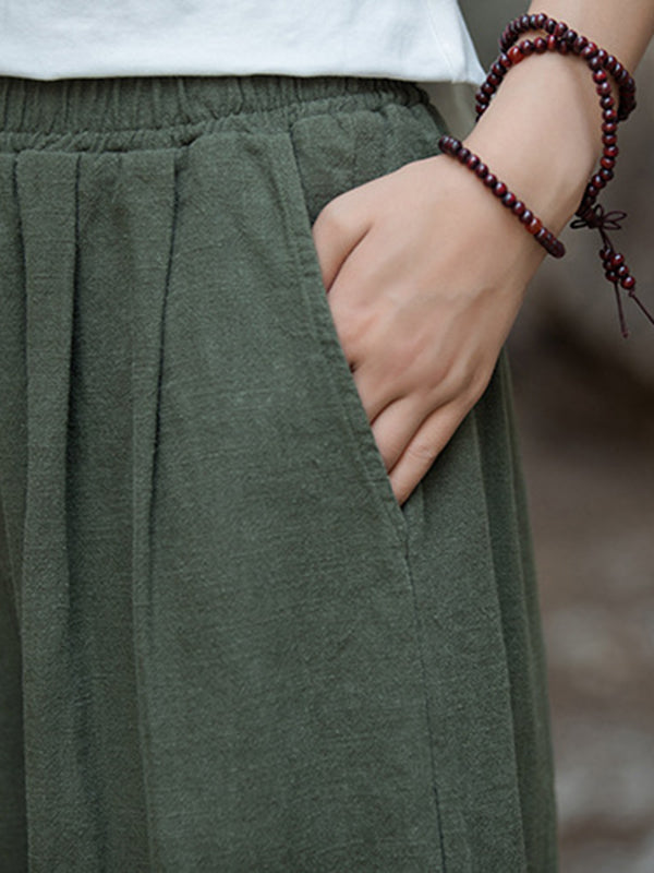 Elasticity Solid Color Wide Leg Trousers Pants