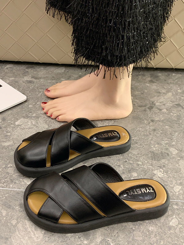 Hollow Round-Toe Split-Joint Slippers&Mules