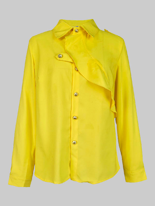 Asymmetric Buttoned Long Sleeves Loose Lapel Blouses&shirts Tops