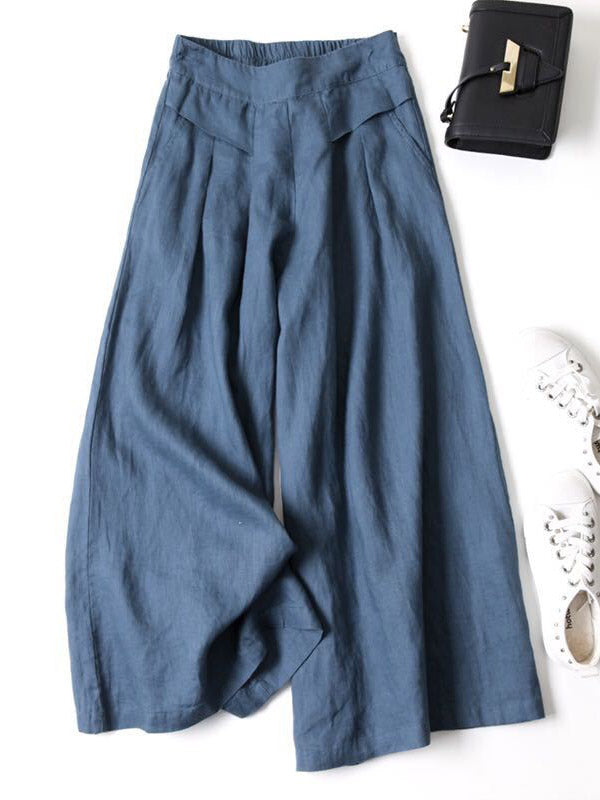 Solid Color Ramie Cotton Plus Size Loose Ninth Wide-Leg Pants