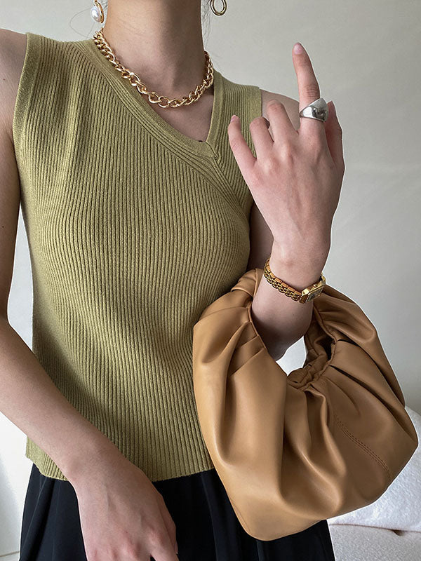 Asymmetric Solid Color Sleeveless V-Neck Vest Top