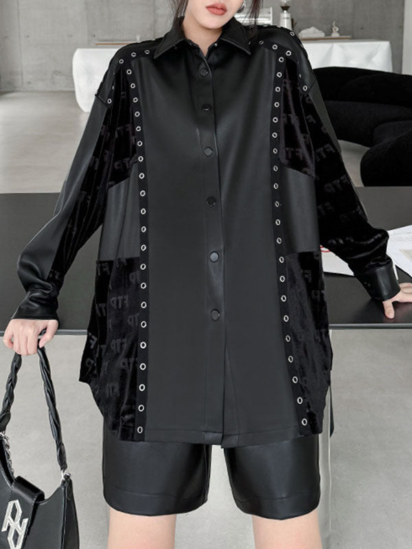 Buttoned Split-Joint High-Low Long Sleeves Lapel Blouses&Shirts Tops