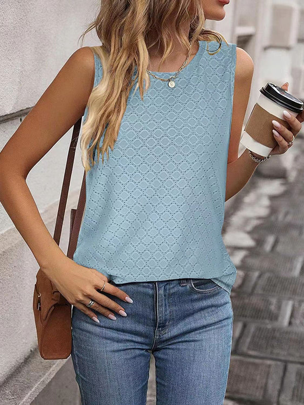 Solid Color Loose Sleeveless Round-Neck Vest Top
