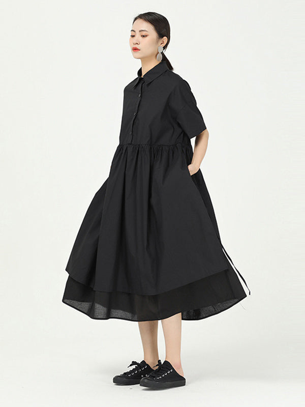 Loose Split-Side False-Two Cropped Midi Dress