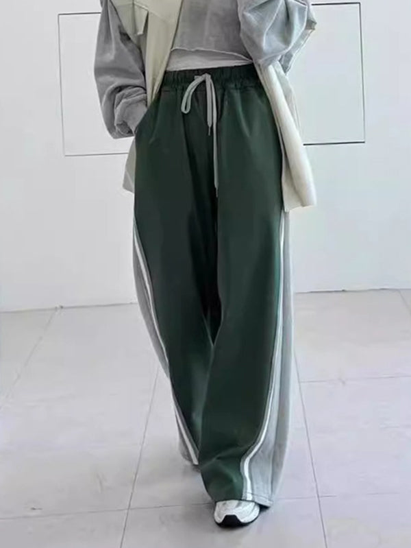 Drawstring Elasticity Split-Joint High Waisted Loose Trousers Pants