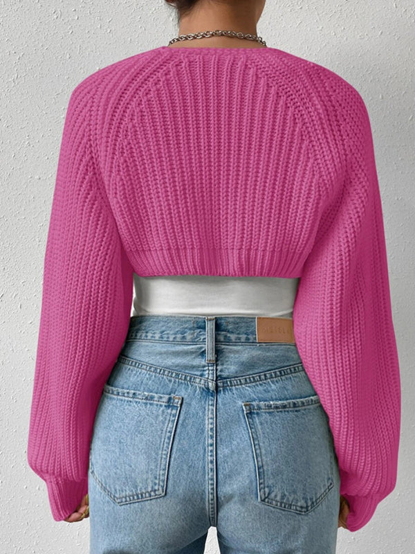 Barbie Solid Color Split-Joint Long Sleeves Loose Cardigan Tops