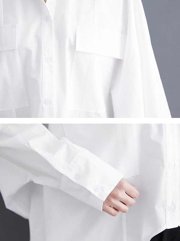 Casual Long Sleeves Irregularity Buttoned Solid Color Lapel Collar Blouses&Shirts Tops