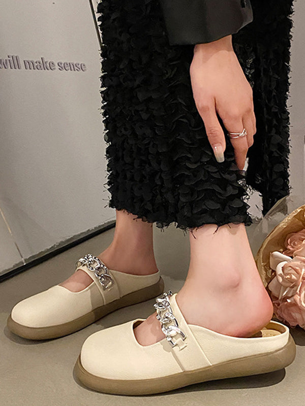 Chains Round-Toe Shallow Cut Split-Joint Slippers Mary Janes