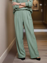 Buttoned Pleated Solid Color Loose Trousers Pants