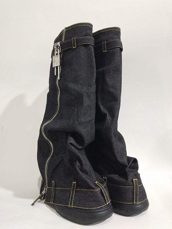 Buckle Round-Toe Zipper Boots