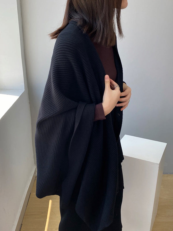 Loose Raglan Sleeve V-Neck Shawl Cardigan Tops