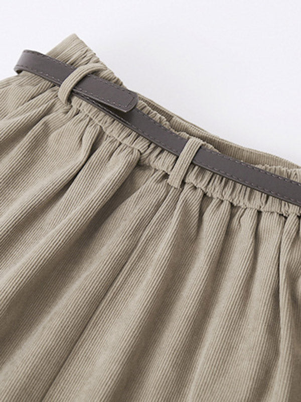 Pleated Solid Color Split-Joint A-Line High Waisted Skirts