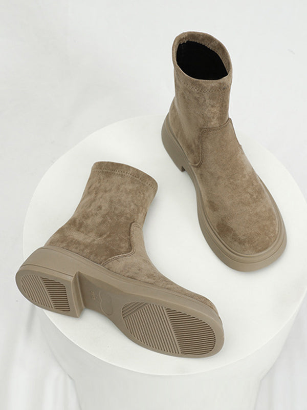 Round-Toe Split-Joint Chunky Shoes Boots
