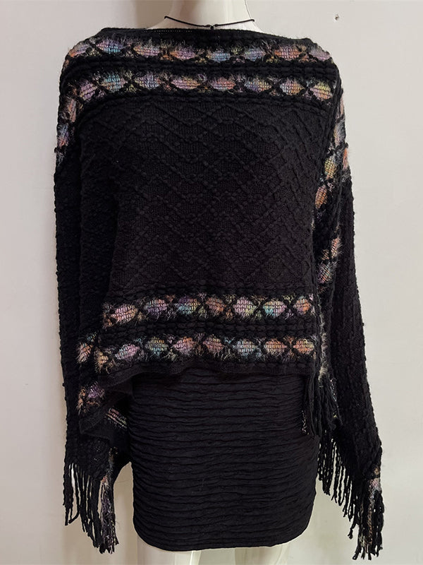 Asymmetric Tasseled Loose V-Neck Shawl&Cloak Cape