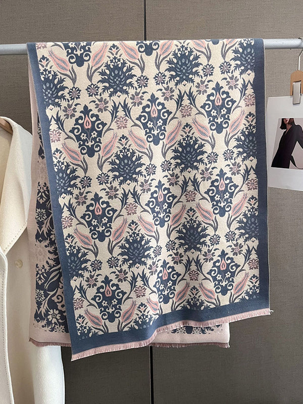 Fringed Keep Warm Knitted Flower Shawl&Scarf
