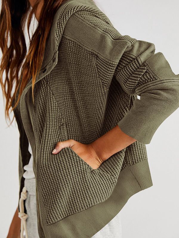 Zipper Long Sleeves Loose Hooded Outerwear Jackets