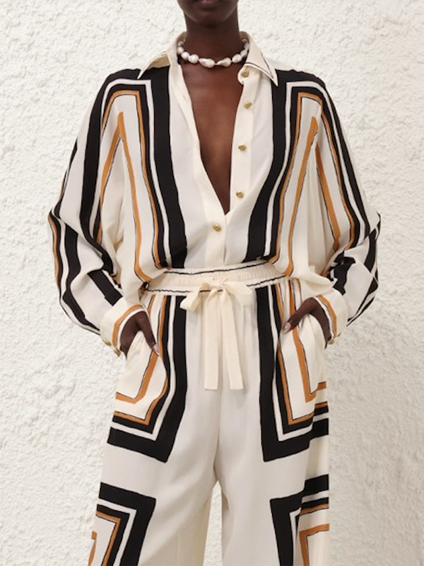 Long Sleeves Loose Plaid Striped Lapel Blouses&Shirts Tops