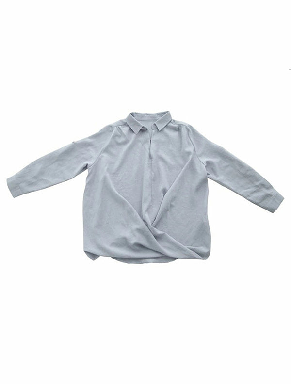 Loose Ramie Cotton Asymmetric Solid Color Blouse Top