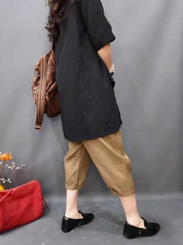 Solid Color Half Sleeves Loose Round-Neck T-Shirts Tops