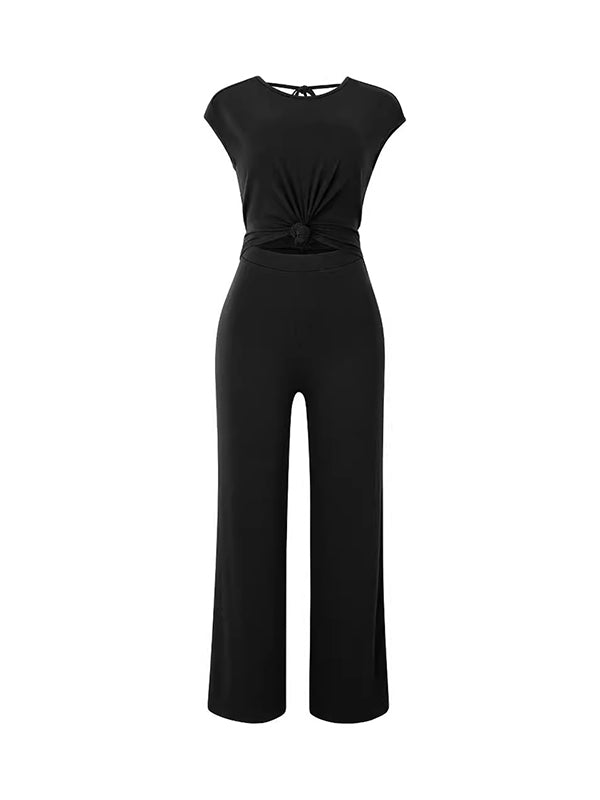 Backless Hollow Knot Solid Color Tied High Waisted Sleeveless Round-Neck Jumpsuits