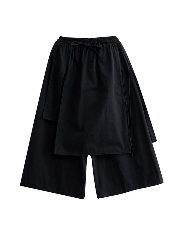 Solid Color Split-Joint Ninth Pants Wide Leg Casual Pants Bottoms