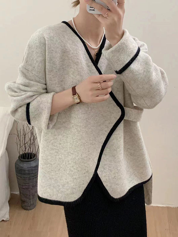 Split-Joint Long Sleeves Loose V-Neck Cardigan Tops