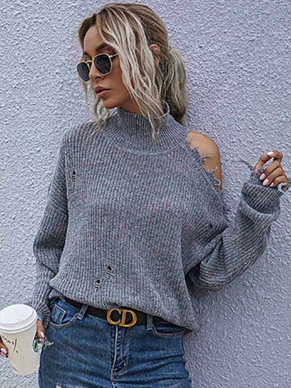 Urban Knitting Loose Hollow High-Neck Sweater