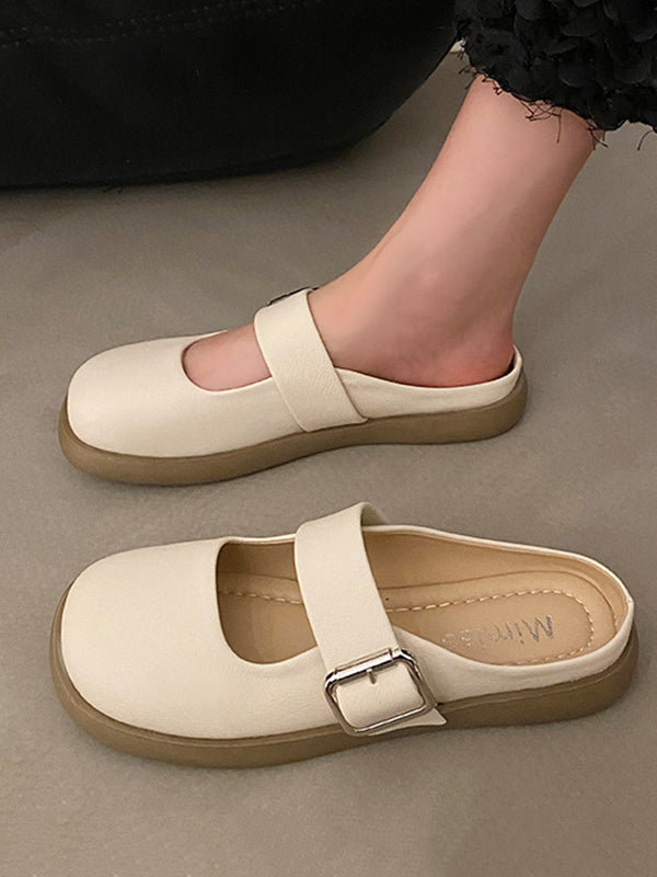 Belt Buckle Round-Toe Shallow Cut Split-Joint Slippers&Mules Platform Shoes