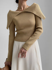 Solid Color Long Sleeves Skinny Lapel Sweater Tops Pullovers Knitted Hats