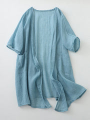 Pleated See-Through Solid Color Loose Short Sleeves Outerwear Cover-Ups Tops
