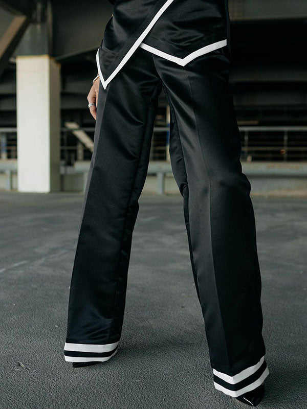 Asymmetric Buttoned Striped Short Sleeves Round-Neck T-Shirts Tops&Pants Bottoms Two Pieces Set