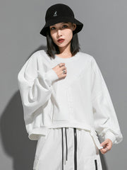 Batwing Sleeves Irregularity Solid Color Round-Neck Sweatshirt Tops
