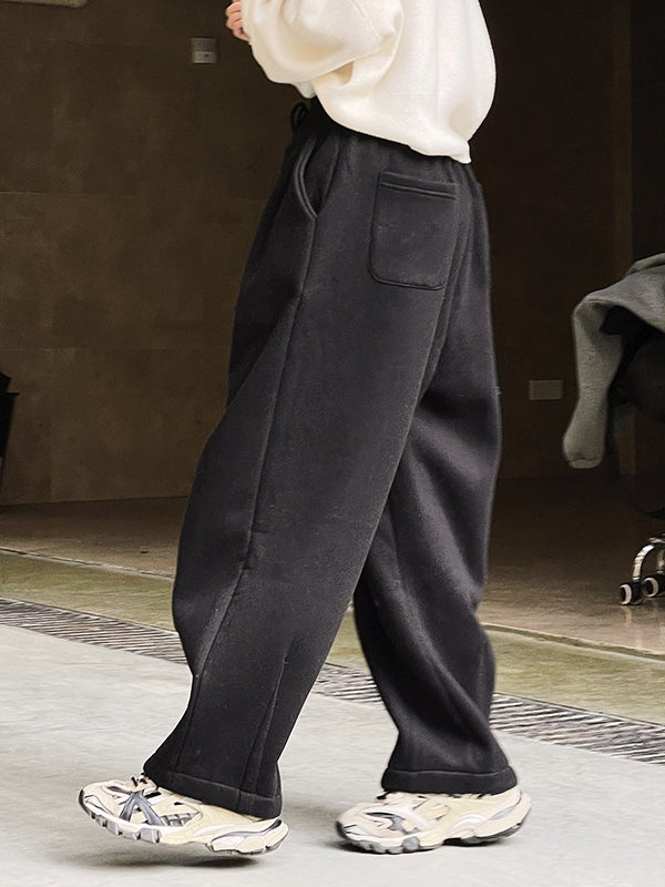 Casual Loose Wide Leg Drawstring Solid Color Pants