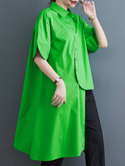 Solid Color Irregular clipping Lapel Shirts Tops