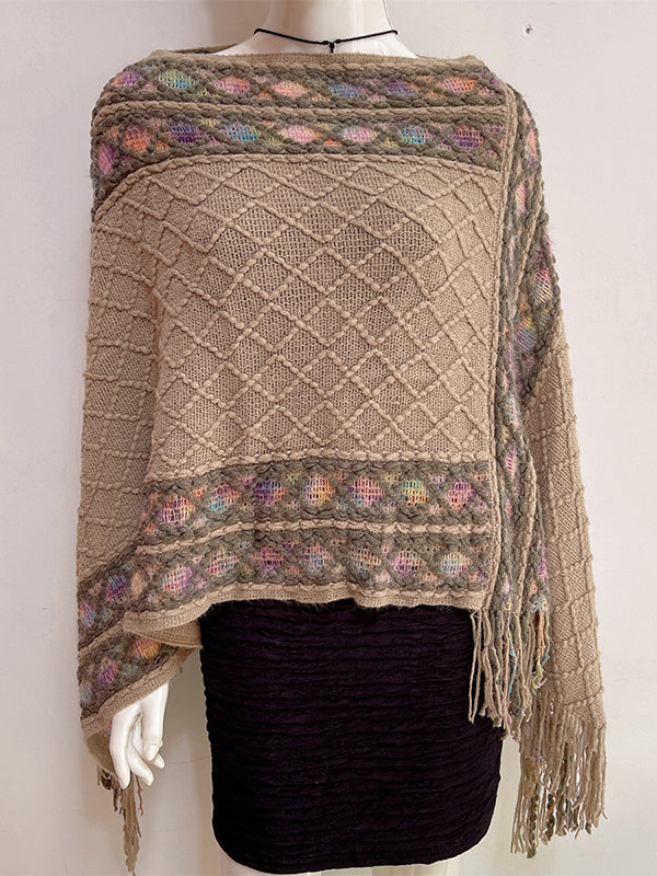 Asymmetric Tasseled Loose V-Neck Shawl&Cloak Cape