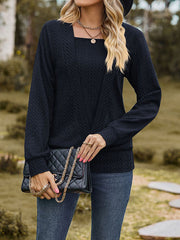 Colorful Solid Color Long Sleeves Loose Square-neck T-Shirts Tops