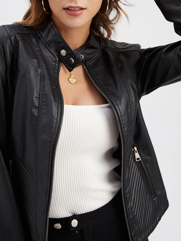 Buttoned Pockets Split-Joint Zipper Long Sleeves Plus Size Stand Collar Outerwear Jackets