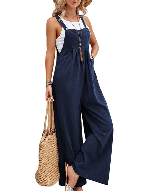 Pleated Split-Joint Loose Plus Size Spaghetti-Neck Overalls