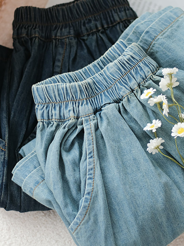 Artistic Retro Loose Wide Legs Elasticity Jean Pants