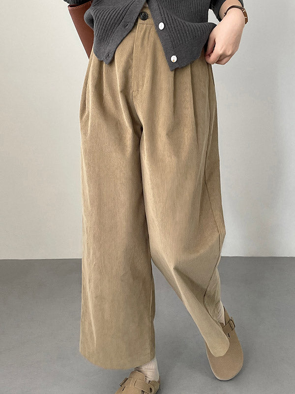 Elasticity Pleated Split-Joint High Waisted Loose Trousers Pants