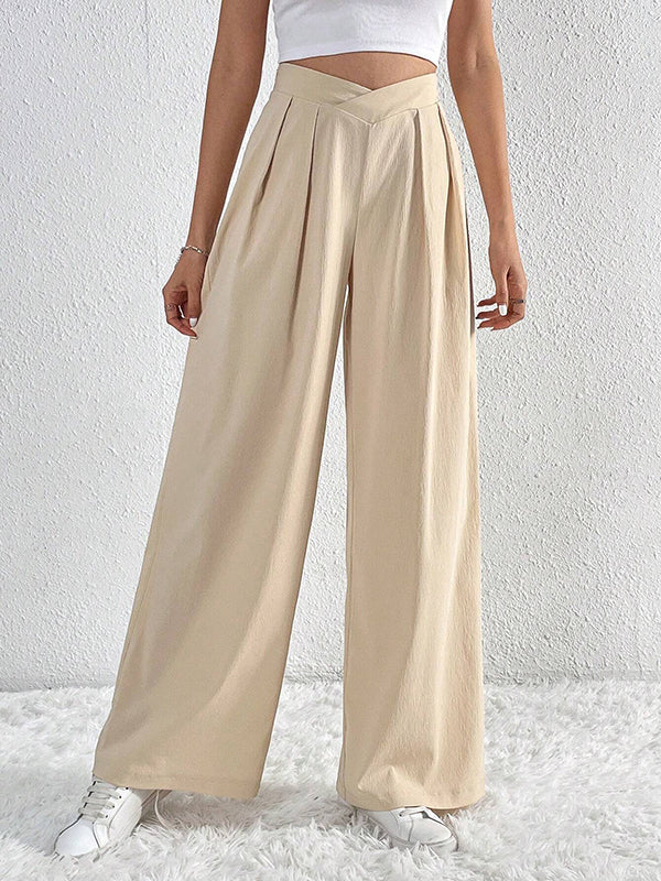 Pleated Solid Color Loose Wide Leg Trousers Pants