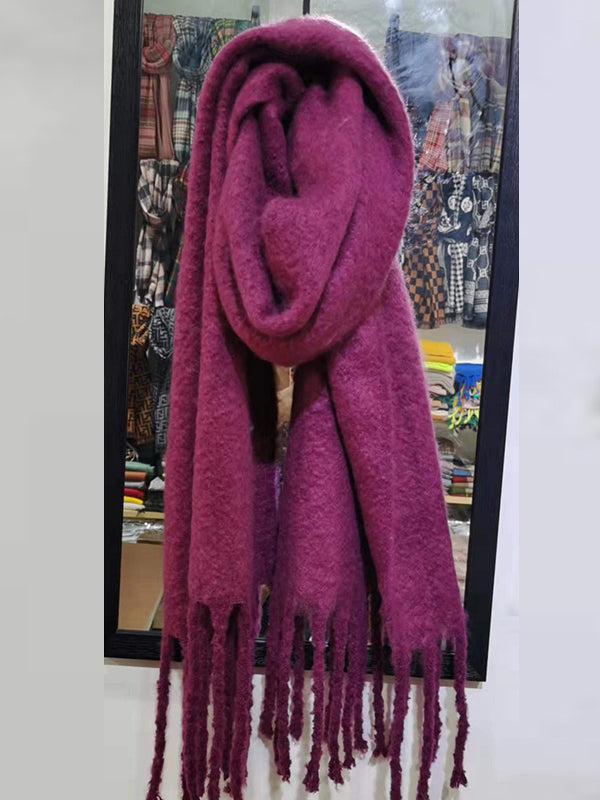 Keep Warm Solid Color Tasseled Thick Scarf