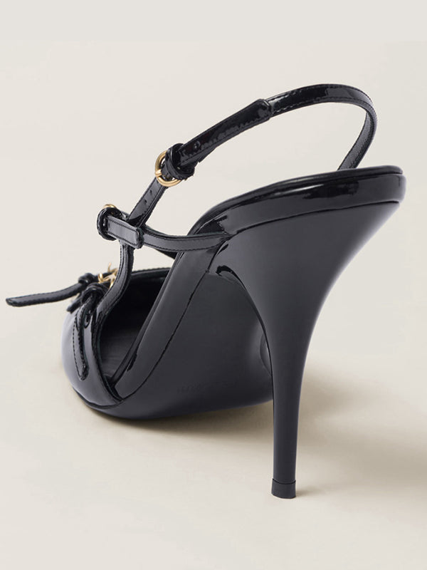 Belt Buckle Hollow Pointed-Toe Split-Joint Sling Shoes Pumps Sandals