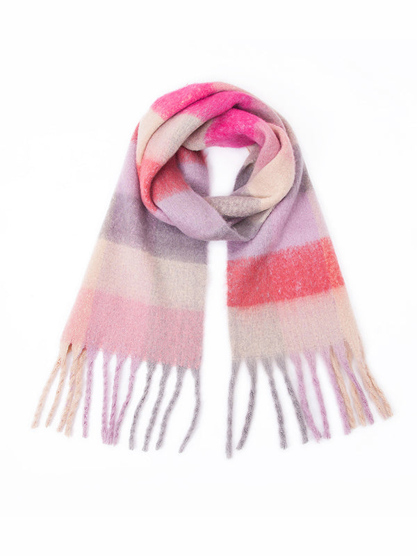 Keep Warm Multi-Colored Plaid Tasseled Thick Shawl&Scarf