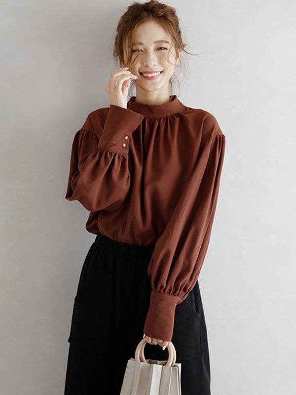 Urban Solid Color Light Maturity Puff Sleeve Shirt