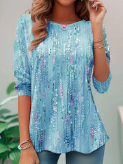 Printed A-line Long Sleeves Round-neck T-Shirts Tops
